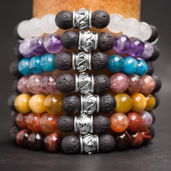 7 Chakra Aromatherapy Stretch Bracelet Stack – 8 mm Beads - Handmade to Order - Picture 1 of 3